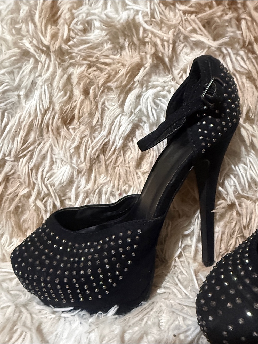 Forever 21 Black Studded Platform Ankle-Strap Heels